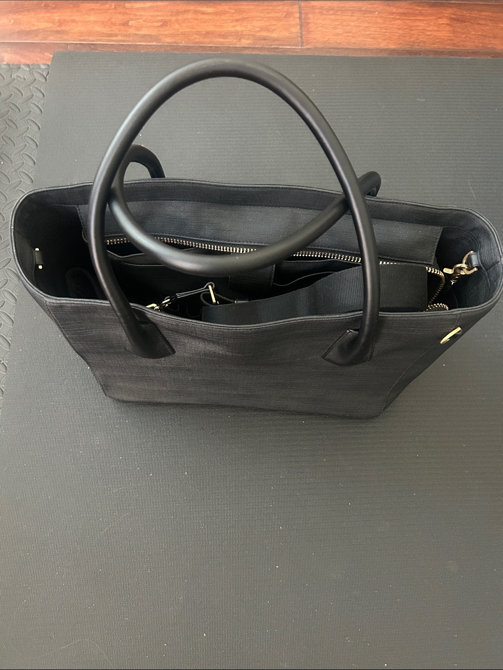 Dagne Dover Black Vegan leather Tote with Gold Hardware